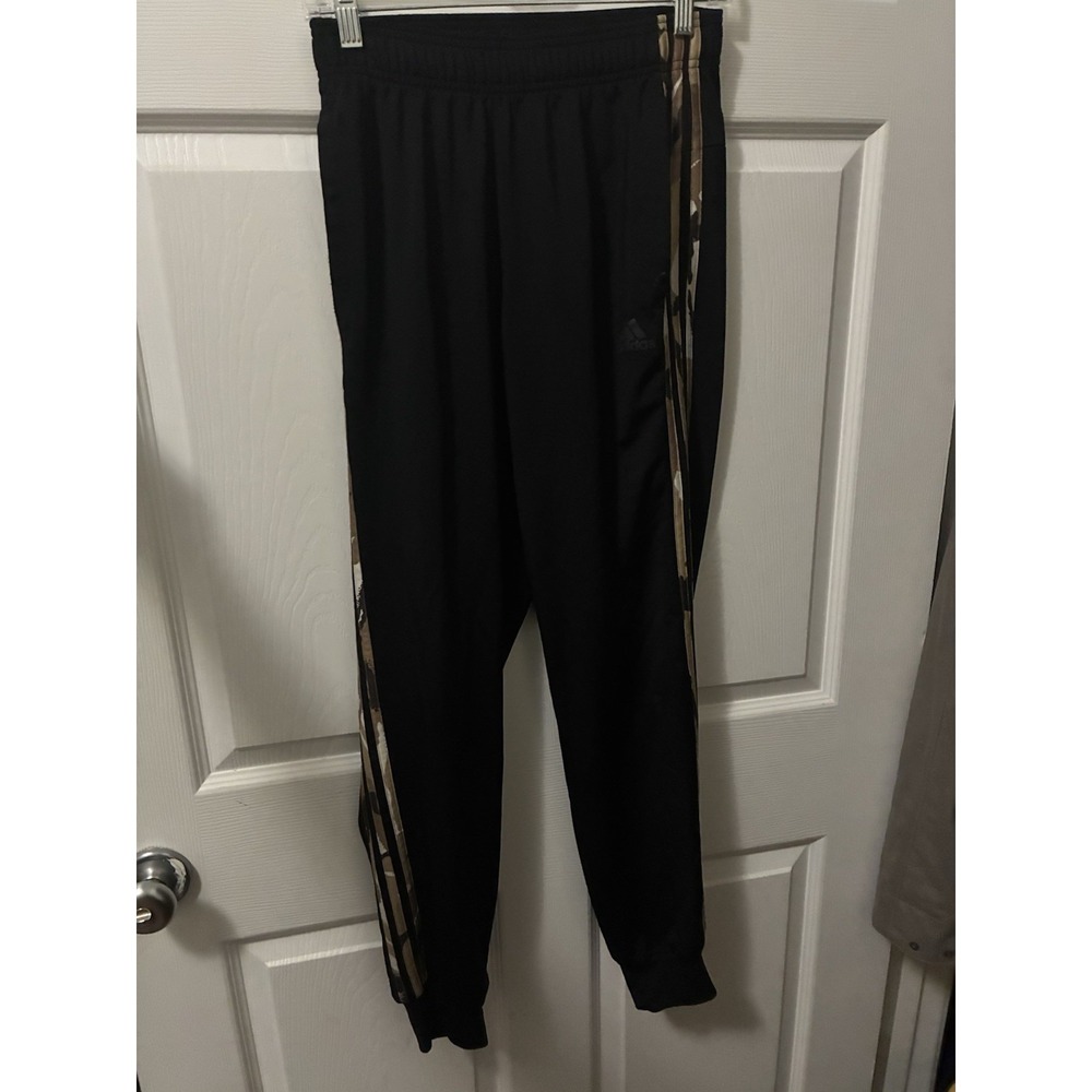 Adidas Mens Black Sweatpants Camouflage Side Stripes Tapered Joggers Small